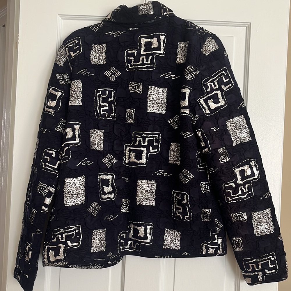 Navy Silver Patterned Textured Jacket - image 4